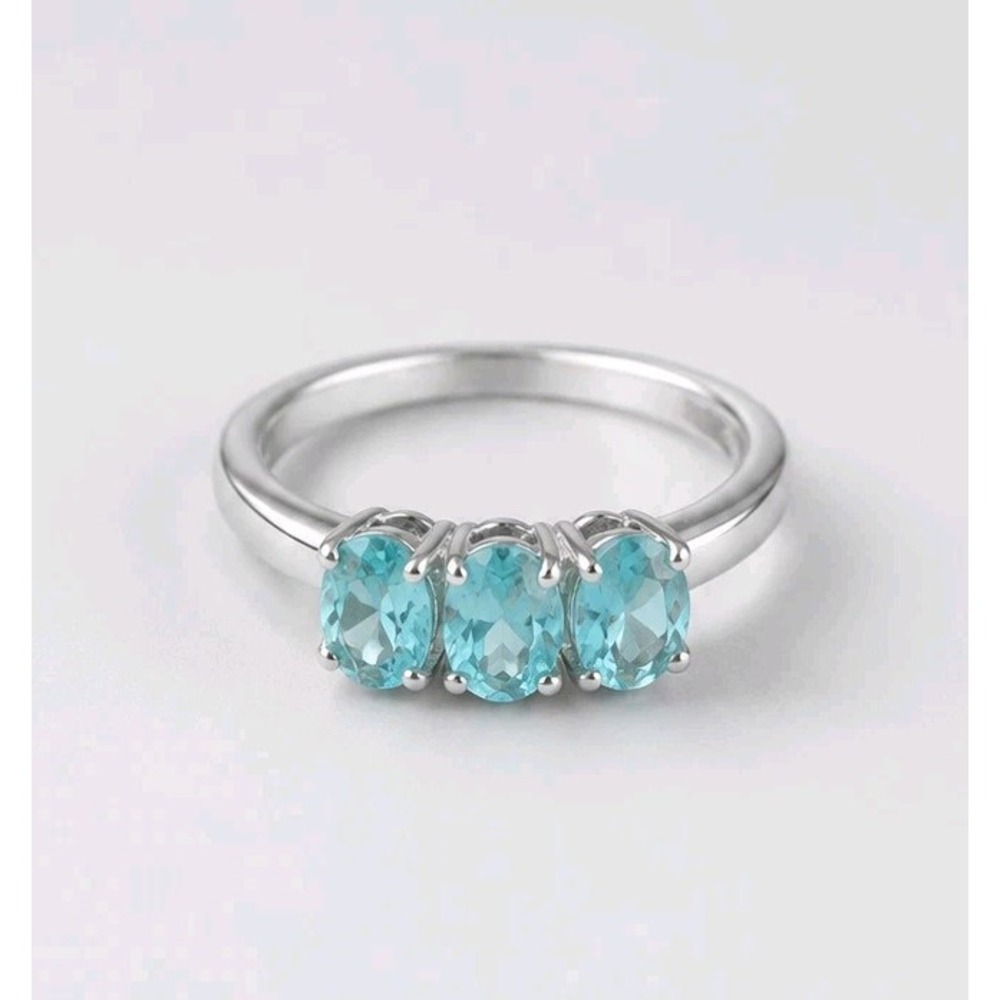 Aqua Blue Triple Glass Rhinestone Sterling Silver Ring size 8.25   .925  R-TN54
